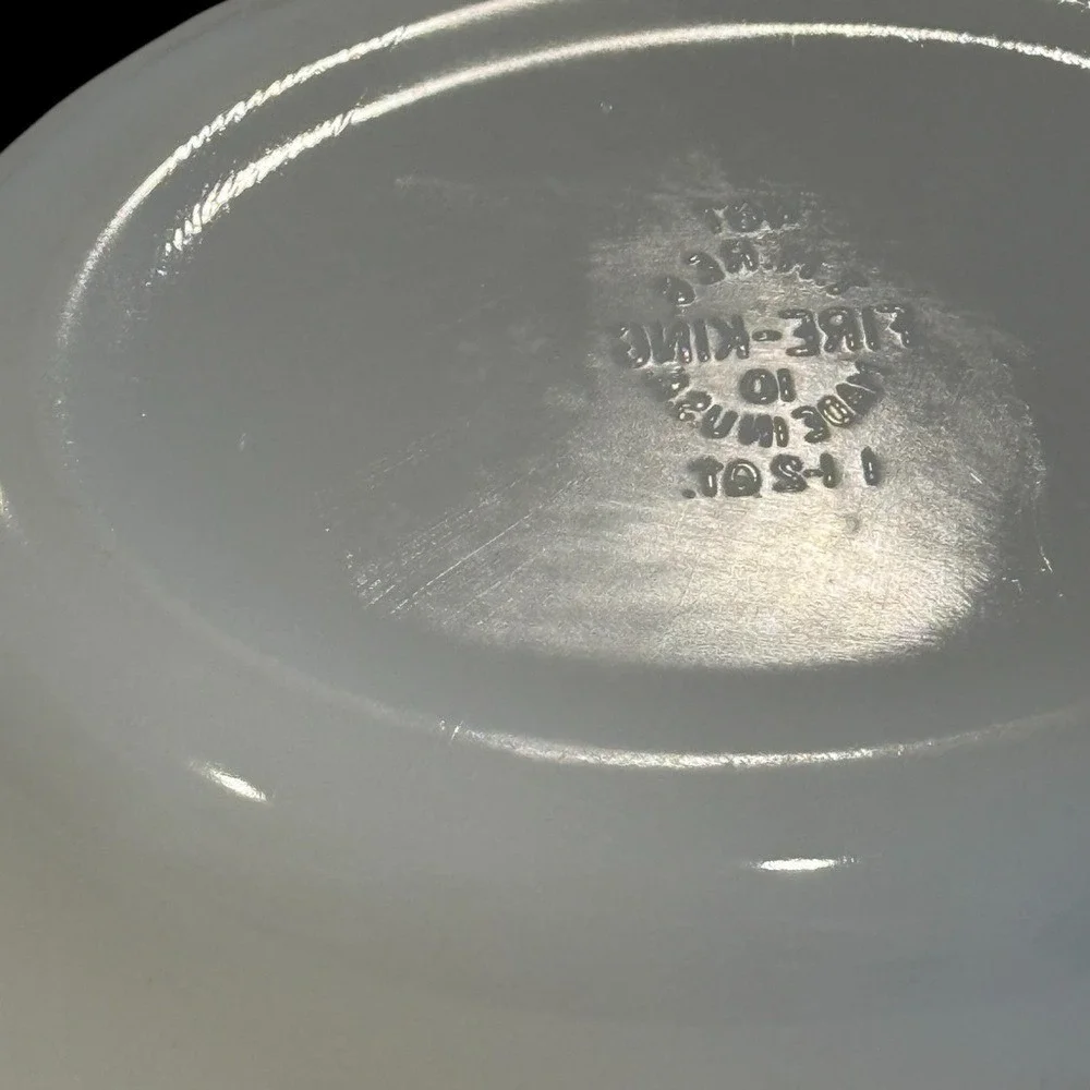 Fire King 467 White Milk Glass Baking Dish Primrose Pink Red Flowers